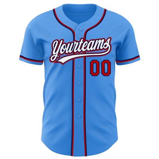 Custom Electric Blue White Red-Navy Authentic Baseball Jersey - Sky-Custom