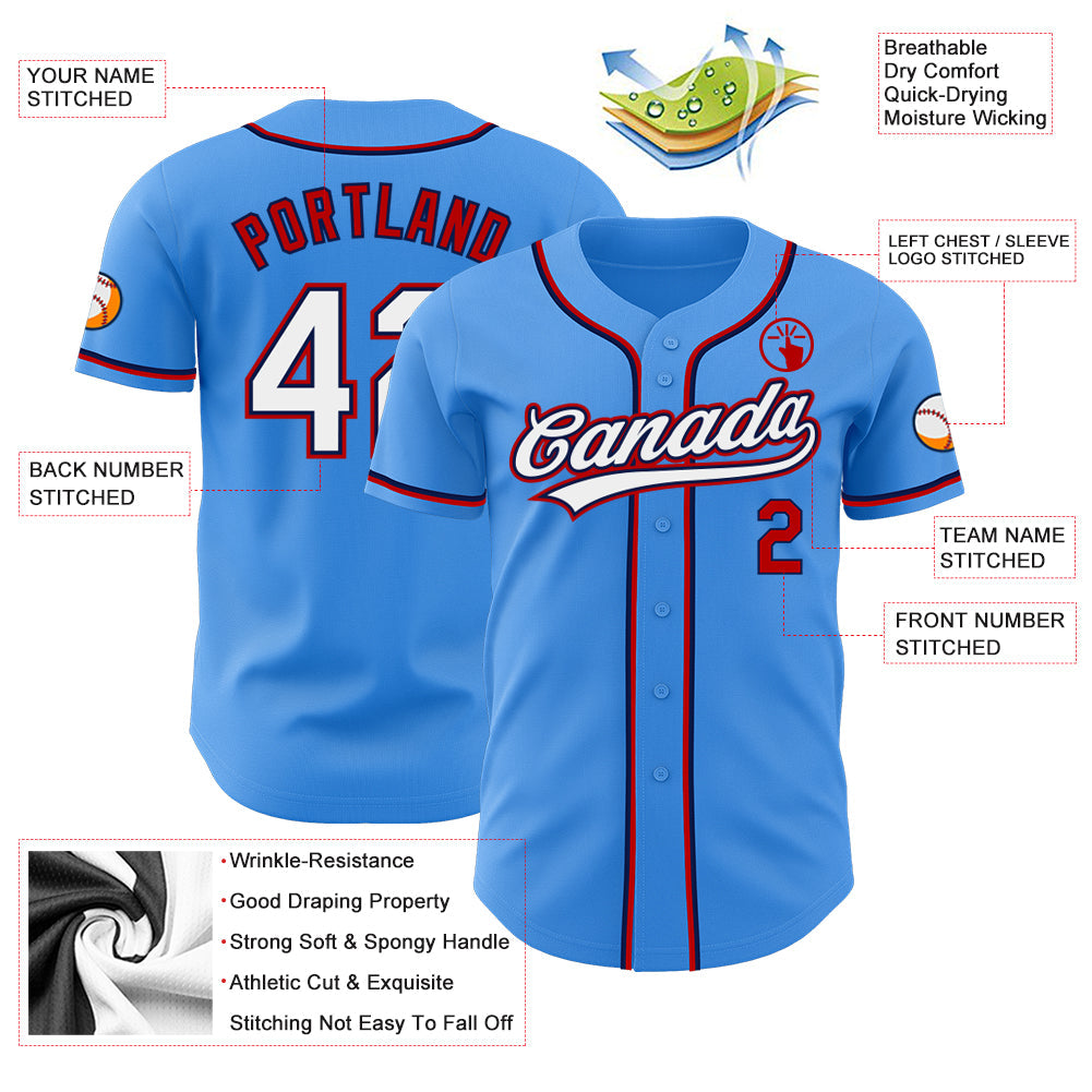 Custom Electric Blue White Red-Navy Authentic Baseball Jersey - Sky-Custom