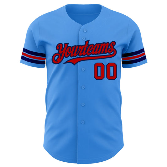 Custom Electric Blue Red-Navy Authentic Baseball Jersey - Sky-Custom