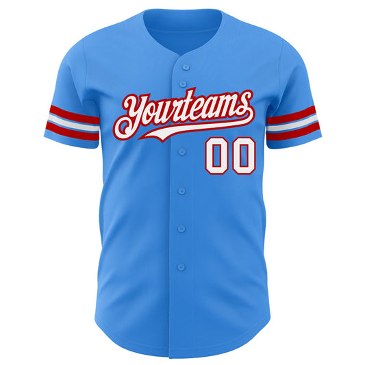 Custom Electric Blue White-Red Authentic Baseball Jersey - Sky-Custom