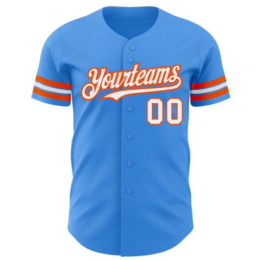 Custom Electric Blue White-Orange Authentic Baseball Jersey - Sky-Custom