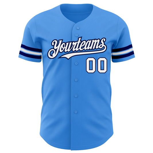 Custom Electric Blue White-Navy Authentic Baseball Jersey - Sky-Custom