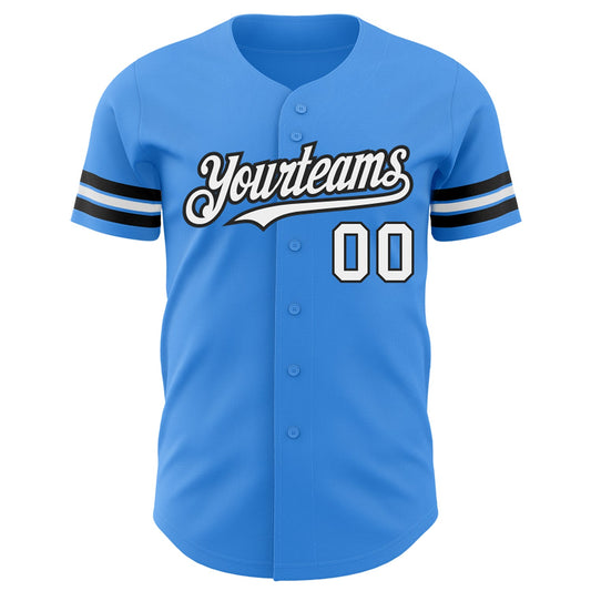 Custom Electric Blue White-Black Authentic Baseball Jersey - Sky-Custom