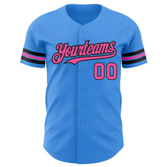 Custom Electric Blue Pink-Black Authentic Baseball Jersey - Sky-Custom