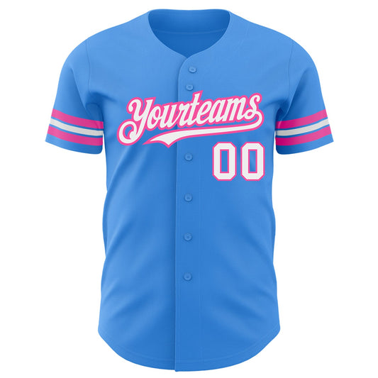 Custom Electric Blue White-Pink Authentic Baseball Jersey - Sky-Custom