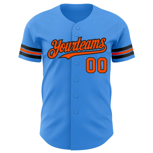 Custom Electric Blue Orange-Black Authentic Baseball Jersey - Sky-Custom