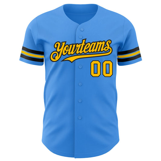 Custom Electric Blue Gold-Black Authentic Baseball Jersey - Sky-Custom