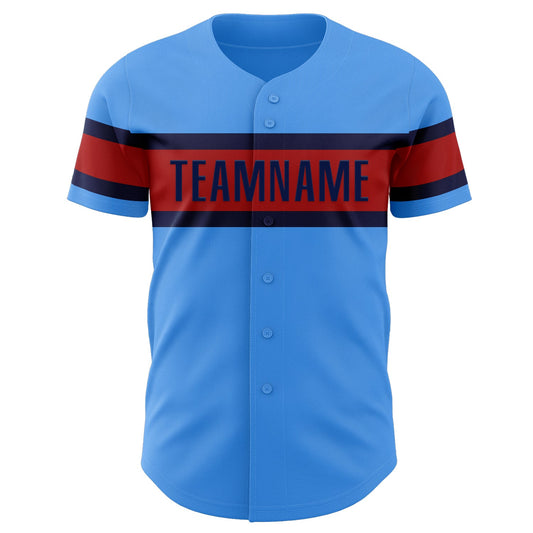 Custom Electric Blue Red-Navy Authentic Baseball Jersey - Sky-Custom