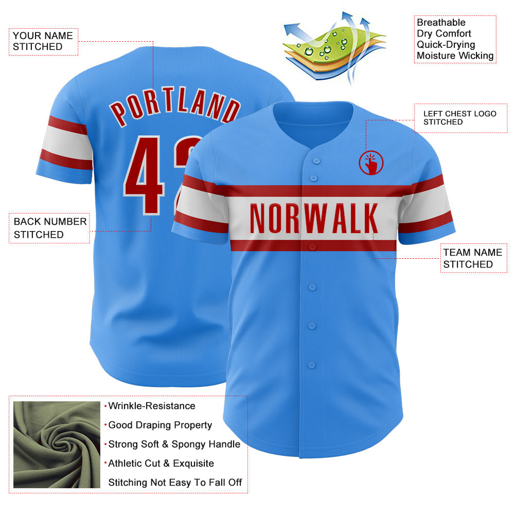Custom Electric Blue Red-White Authentic Baseball Jersey - Sky-Custom