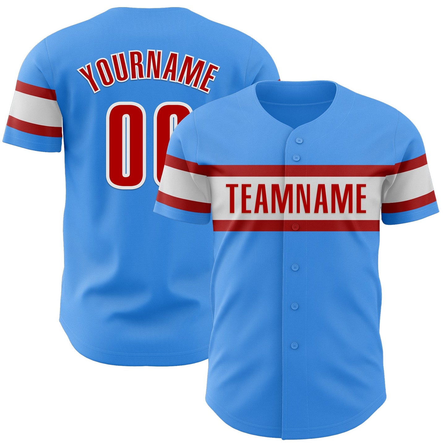 Custom Electric Blue Red-White Authentic Baseball Jersey - Sky-Custom