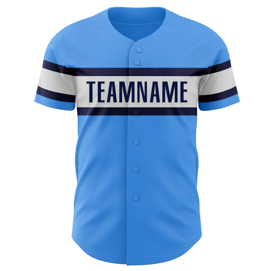 Custom Electric Blue Navy-White Authentic Baseball Jersey - Sky-Custom