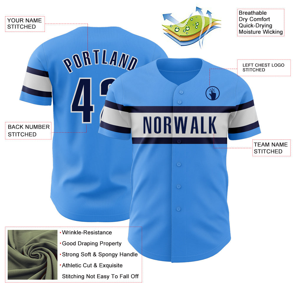 Custom Electric Blue Navy-White Authentic Baseball Jersey - Sky-Custom