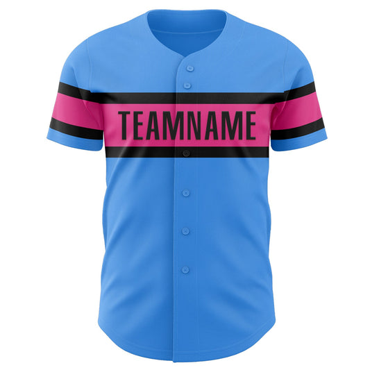 Custom Electric Blue Pink-Black Authentic Baseball Jersey - Sky-Custom