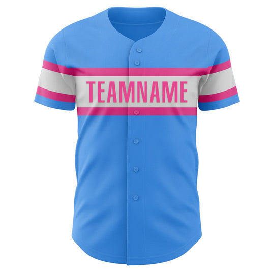 Custom Electric Blue Pink-White Authentic Baseball Jersey - Sky-Custom