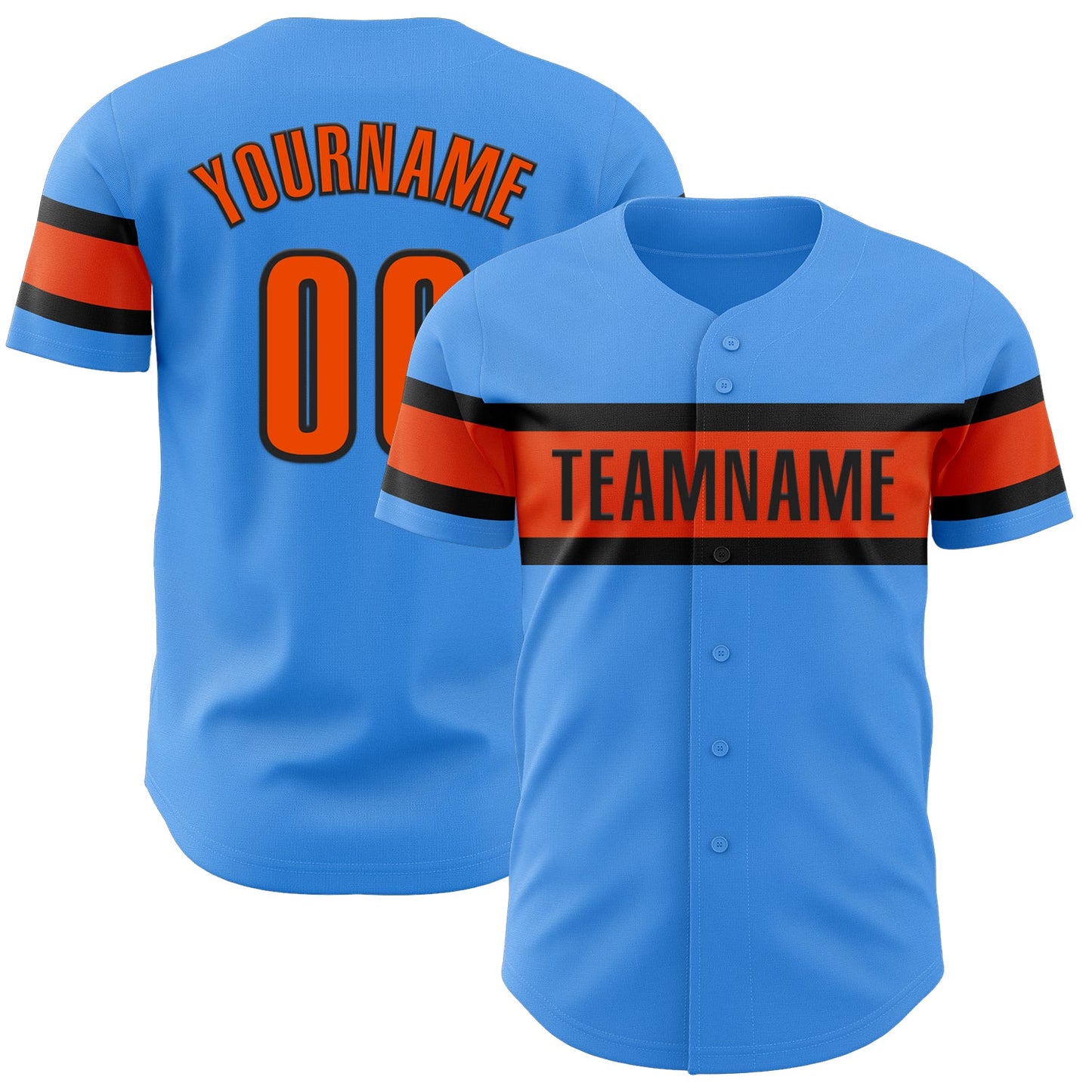 Custom Electric Blue Orange-Black Authentic Baseball Jersey - Sky-Custom