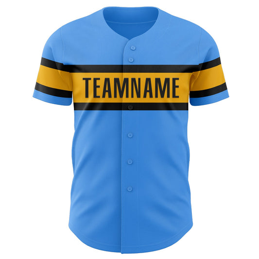 Custom Electric Blue Gold-Black Authentic Baseball Jersey - Sky-Custom