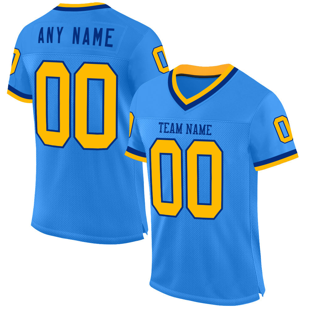 Custom Powder Blue Gold-Royal Mesh Authentic Throwback Football Jersey - Sky-Custom