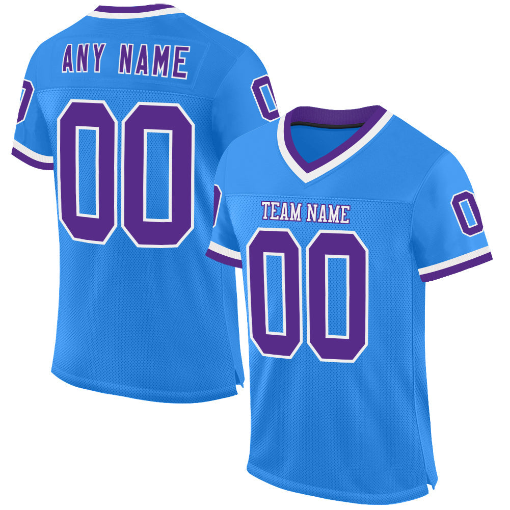 Custom Powder Blue Purple-White Mesh Authentic Throwback Football Jersey - Sky-Custom