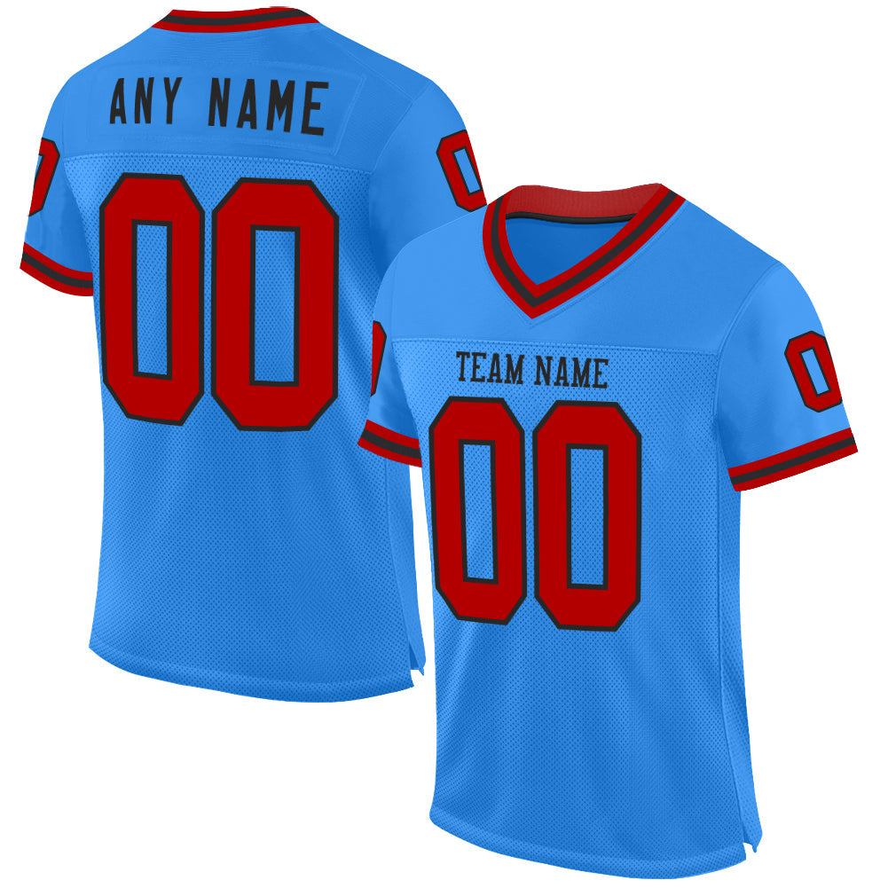 Custom Powder Blue Red-Black Mesh Authentic Throwback Football Jersey - Sky-Custom