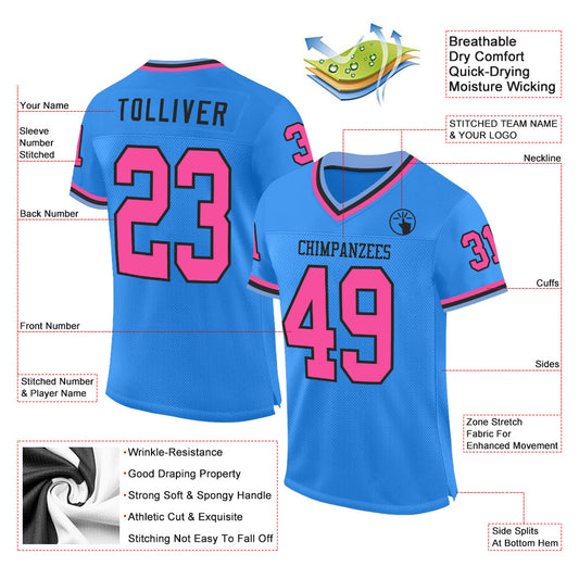 Custom Powder Blue Pink Black-Light Blue Mesh Authentic Throwback Football Jersey - Sky-Custom