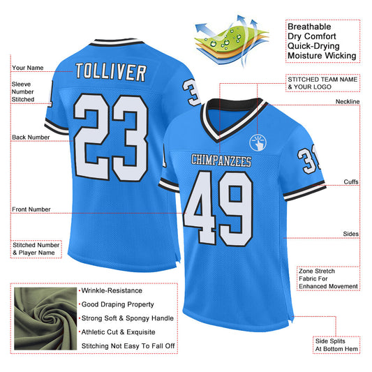 Custom Powder Blue White-Black Mesh Authentic Throwback Football Jersey - Sky-Custom