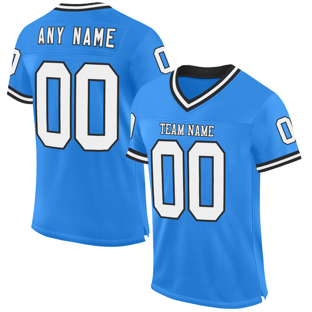 Custom Powder Blue White-Black Mesh Authentic Throwback Football Jersey - Sky-Custom