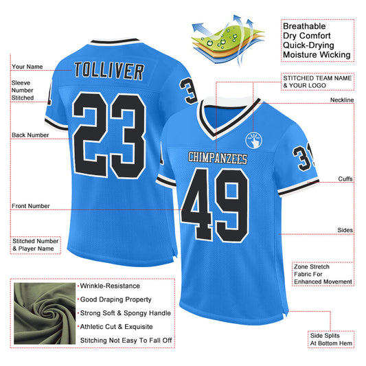 Custom Powder Blue Black-White Mesh Authentic Throwback Football Jersey - Sky-Custom