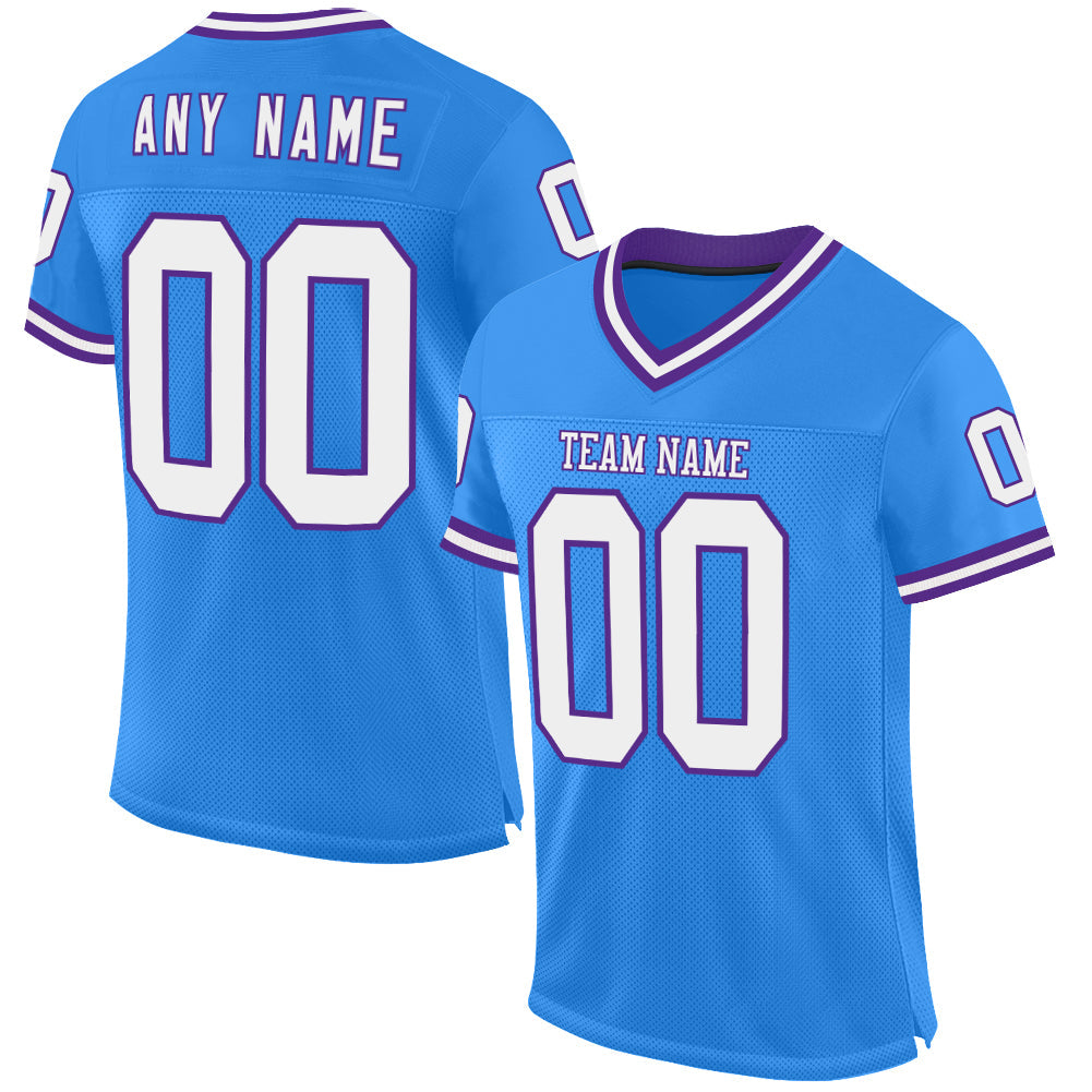 Custom Powder Blue White-Purple Mesh Authentic Throwback Football Jersey - Sky-Custom