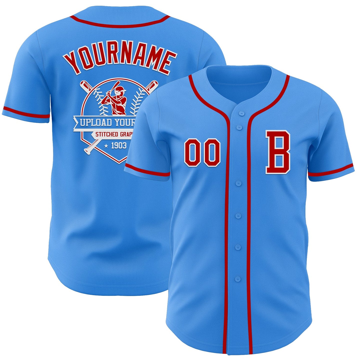 Custom Electric Blue Red-White Authentic Baseball Jersey - Sky-Custom
