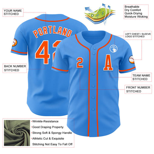 Custom Electric Blue Orange-White Authentic Baseball Jersey - Sky-Custom