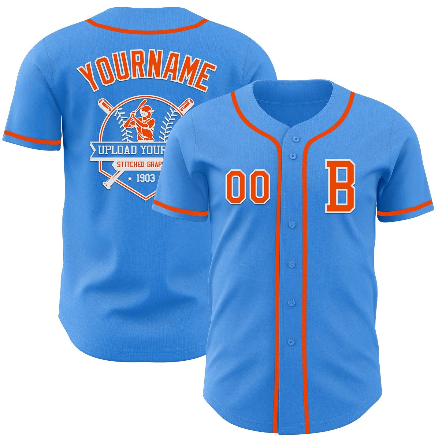Custom Electric Blue Orange-White Authentic Baseball Jersey - Sky-Custom