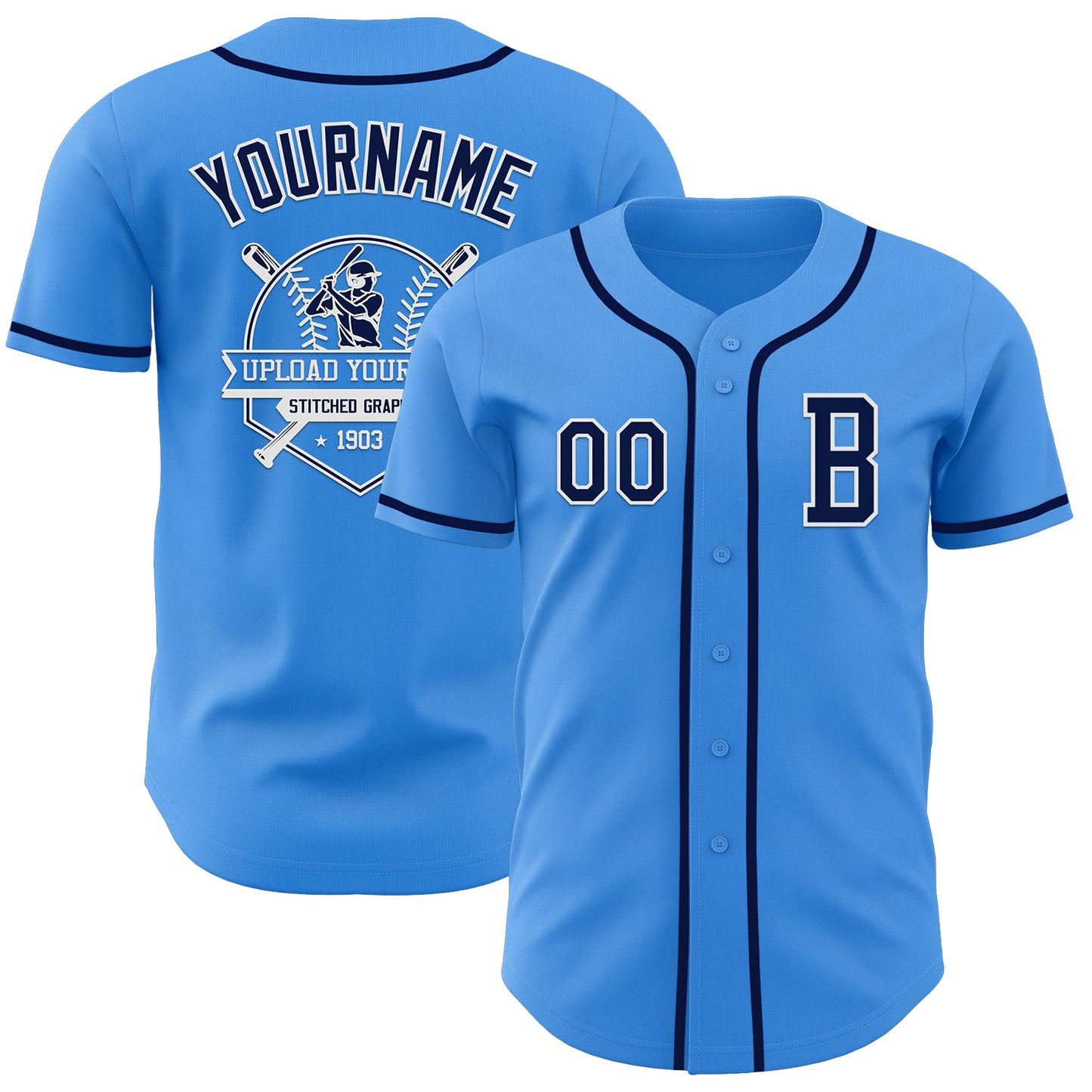 Custom Electric Blue Navy-White Authentic Baseball Jersey - Sky-Custom