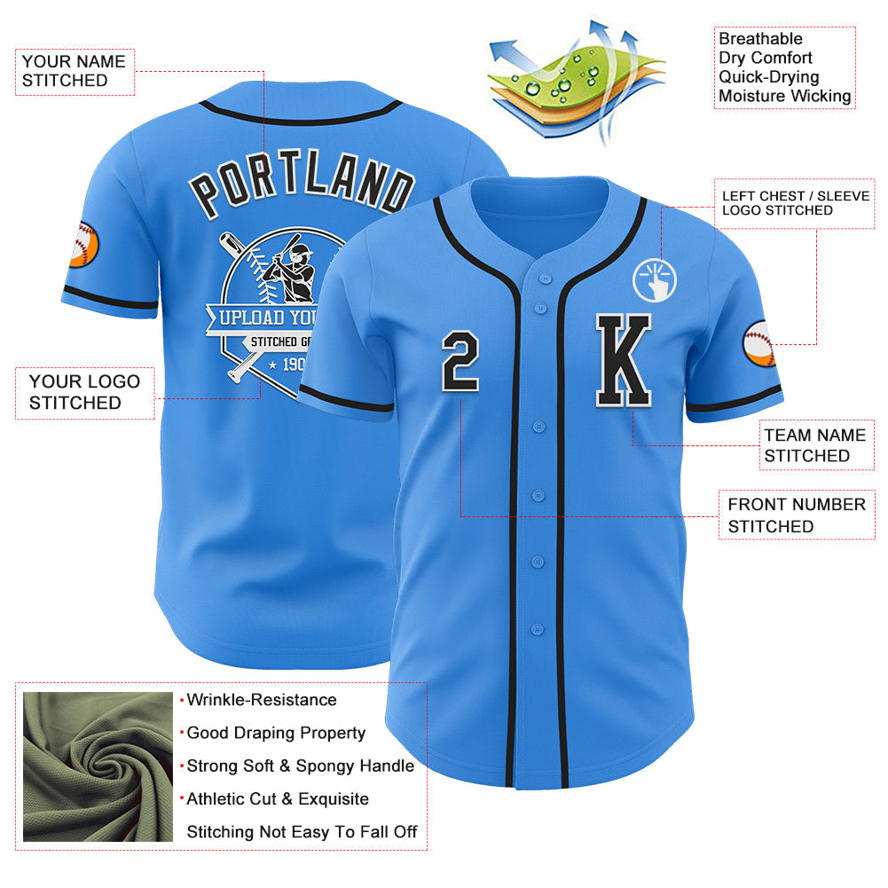 Custom Electric Blue Black-White Authentic Baseball Jersey - Sky-Custom