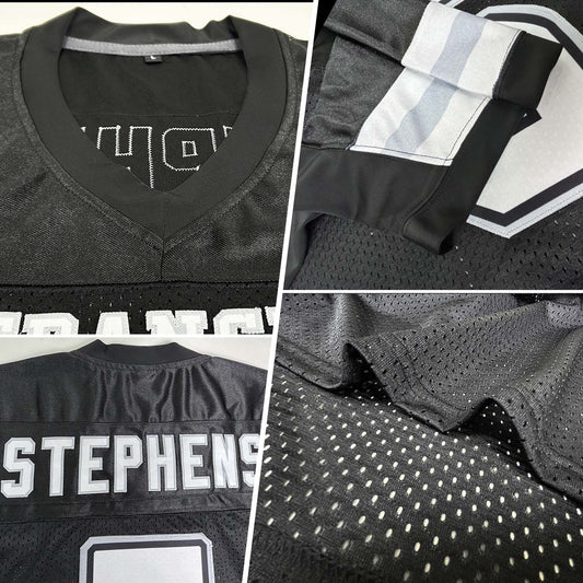 Custom Black White-Silver Mesh Authentic Football Jersey - Sky-Custom