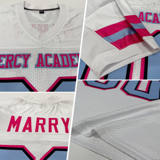 Custom White Light Blue-Pink Mesh Authentic Football Jersey - Sky-Custom