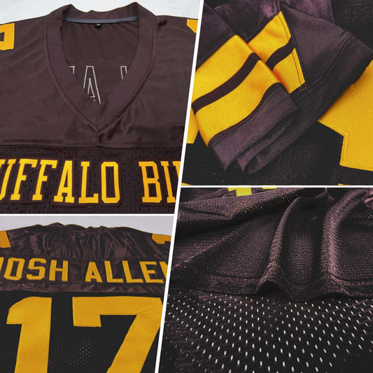 Custom Brown Gold Mesh Authentic Football Jersey - Sky-Custom