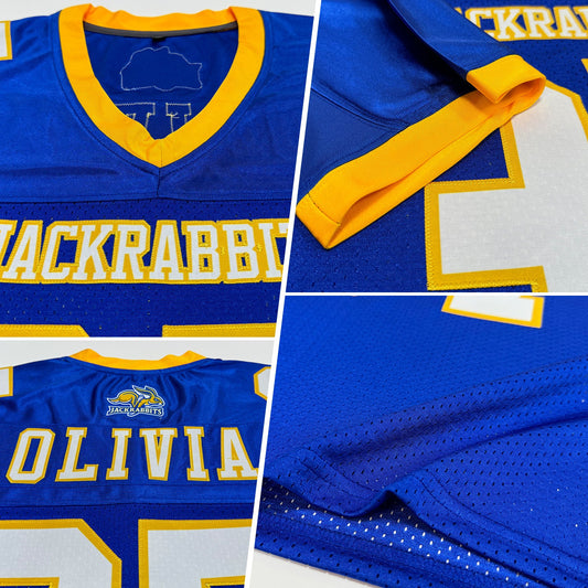 Custom Royal White-Gold Mesh Authentic Football Jersey - Sky-Custom