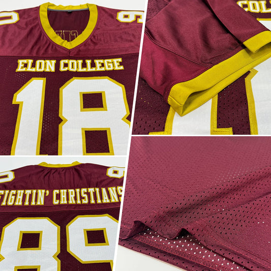 Custom Burgundy White-Old Gold Mesh Authentic Football Jersey - Sky-Custom