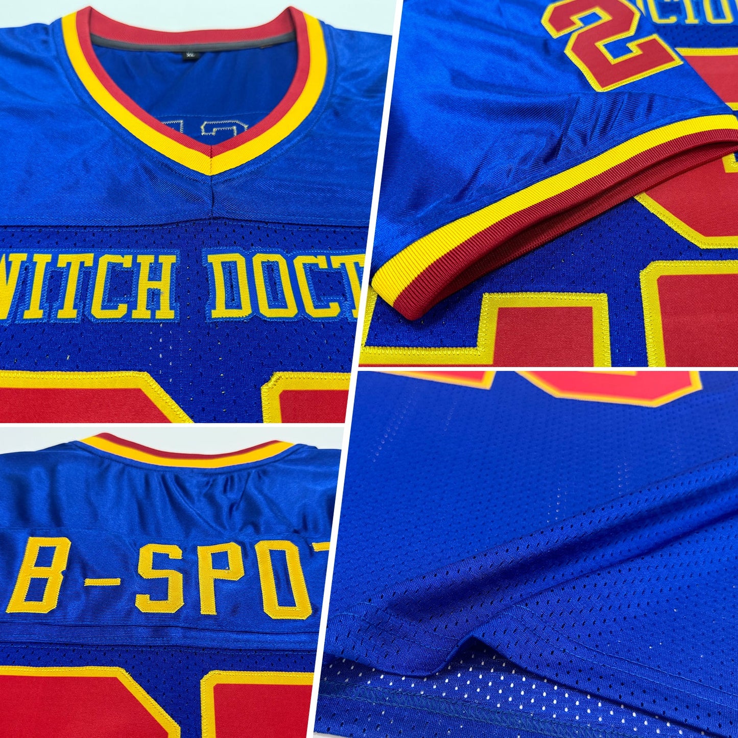 Custom Royal Red-Gold Mesh Authentic Throwback Football Jersey - Sky-Custom