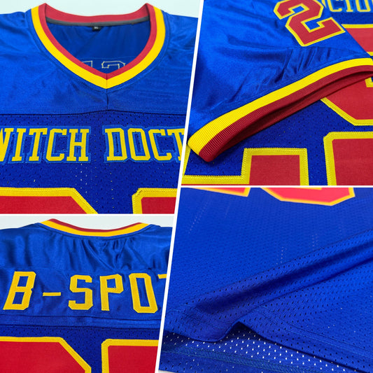 Custom Royal Red-Gold Mesh Authentic Throwback Football Jersey - Sky-Custom
