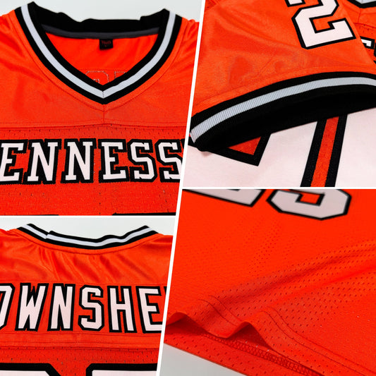 Custom Orange White-Black Mesh Authentic Throwback Football Jersey - Sky-Custom