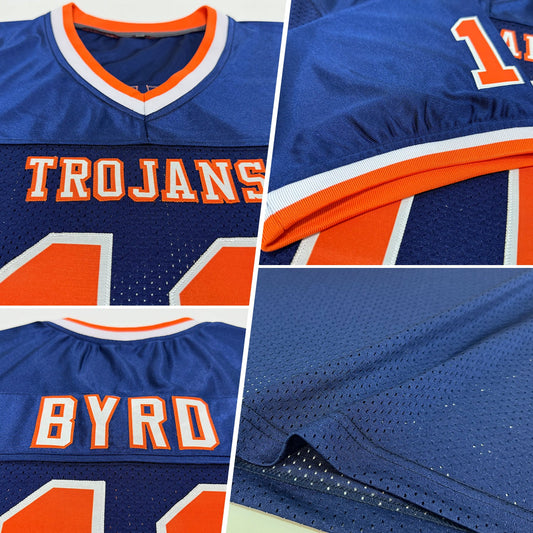 Custom Navy Orange-White Mesh Authentic Throwback Football Jersey - Sky-Custom