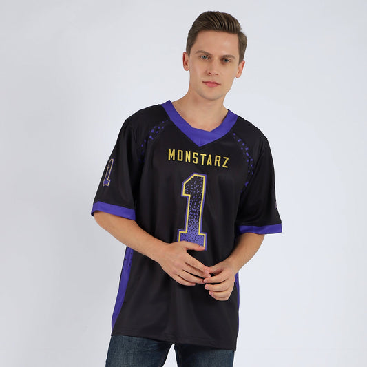 Custom Black Purple-Old Gold Mesh Drift Fashion Football Jersey - Sky-Custom