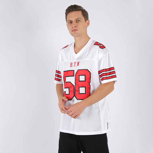 Custom White Red-Black Mesh Authentic Football Jersey - Sky-Custom