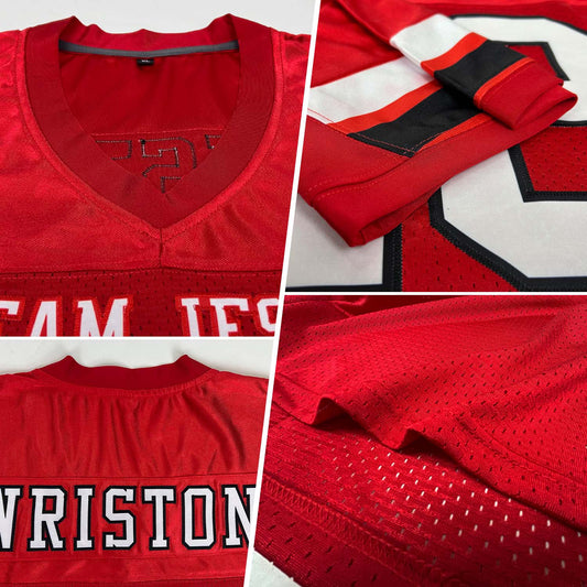 Custom Red White-Black Mesh Authentic Football Jersey - Sky-Custom