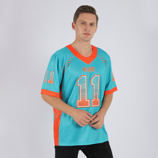 Custom Aqua Orange-White Mesh Drift Fashion Football Jersey - Sky-Custom