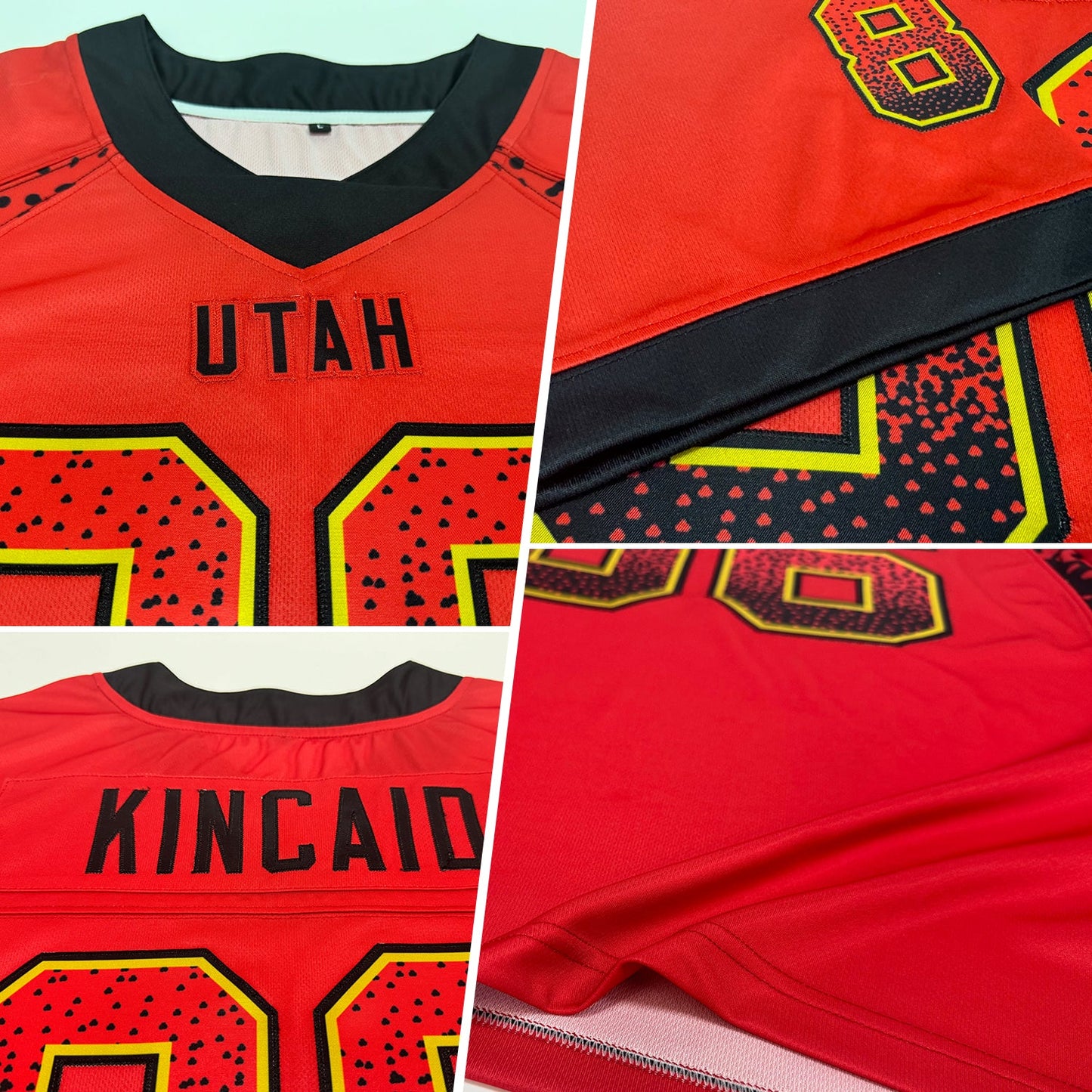 Custom Red Black-Old Gold Mesh Drift Fashion Football Jersey - Sky-Custom