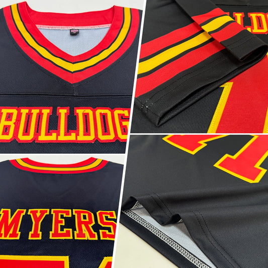 Custom Black Red-Gold Mesh Authentic Football Jersey - Sky-Custom