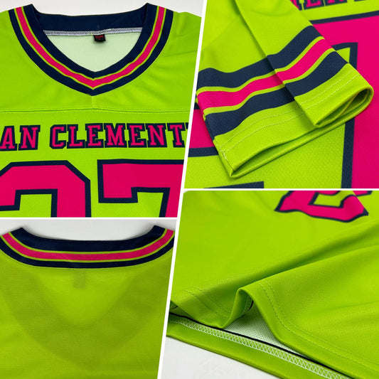 Custom Neon Green Pink-Navy Mesh Authentic Football Jersey - Sky-Custom