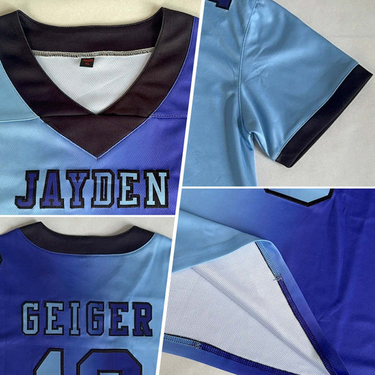 Custom Purple Light Blue-Black Mesh Authentic Gradient Fashion Football Jersey - Sky-Custom